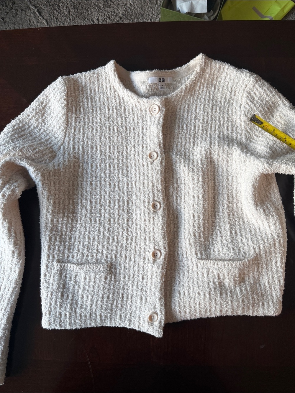 Uniqlo Cream Bouclé Open-Front Cardigan Jacket size medium - Picture 7 of 8